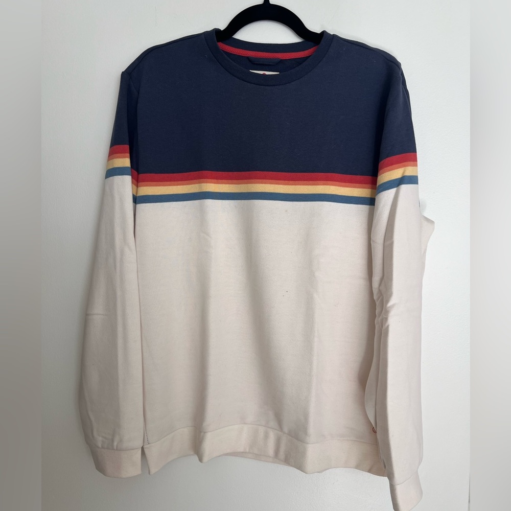 Marine Layer Men’s Sweater - White & Blue w Colorful Stripes